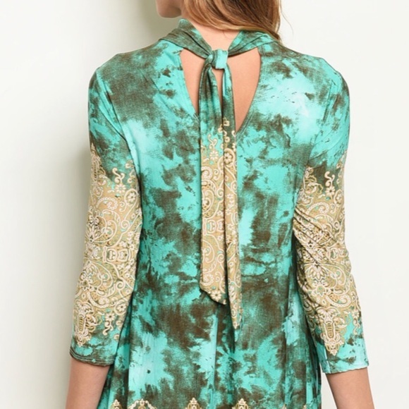 TURQUOISE AND TAN 3/4 LENGTH SLEEVES SLIP-TUNIC TANK NEW‎ - Picture 6 of 7